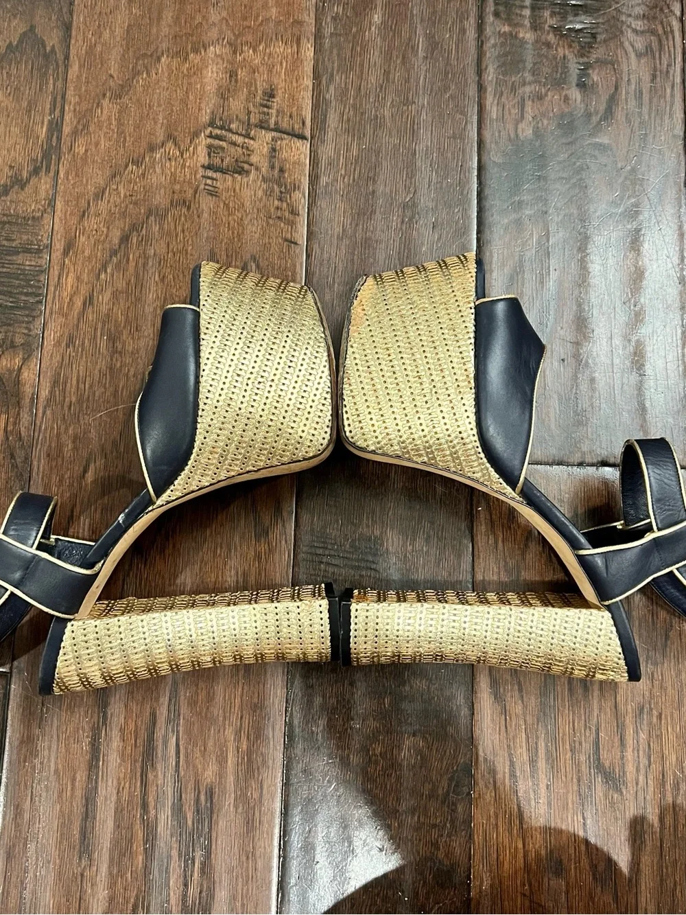 Yves Saint Laurent Black and Gold Woven Platform Sandals